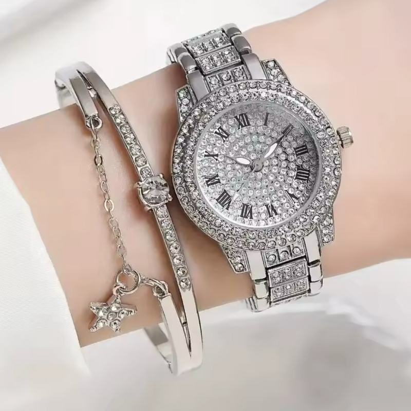 Montre automatique femme cadran rond large diamantée | Argent Argent Tempor'Elle