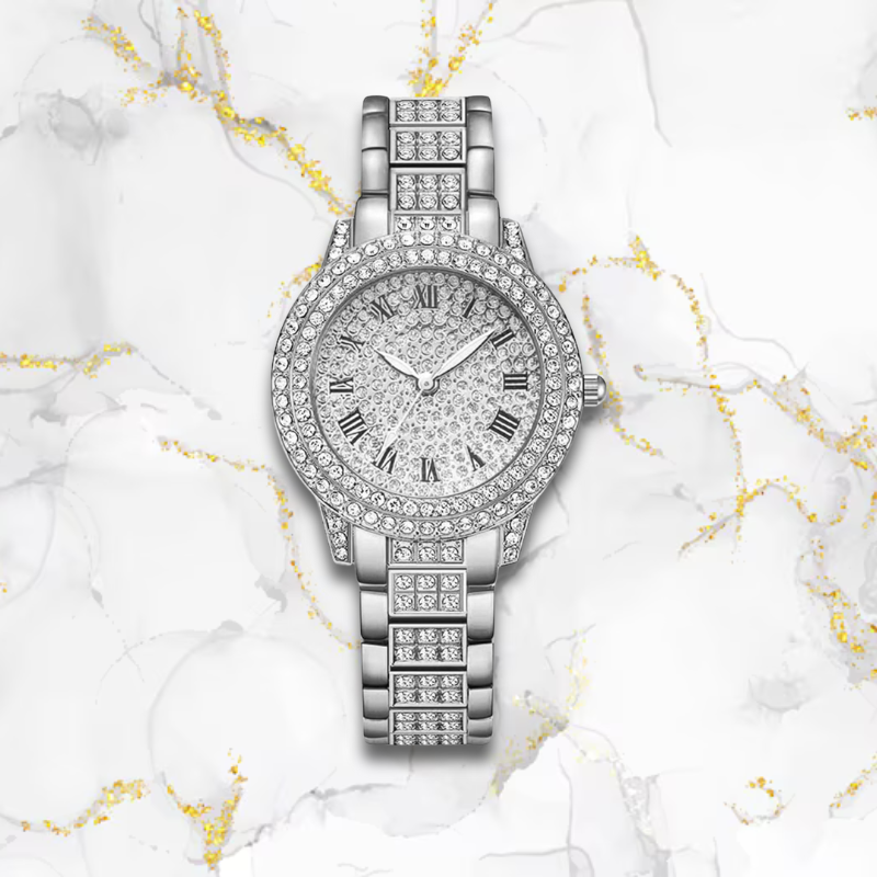 Montre automatique femme cadran rond large diamantée | Argent Argent Tempor'Elle