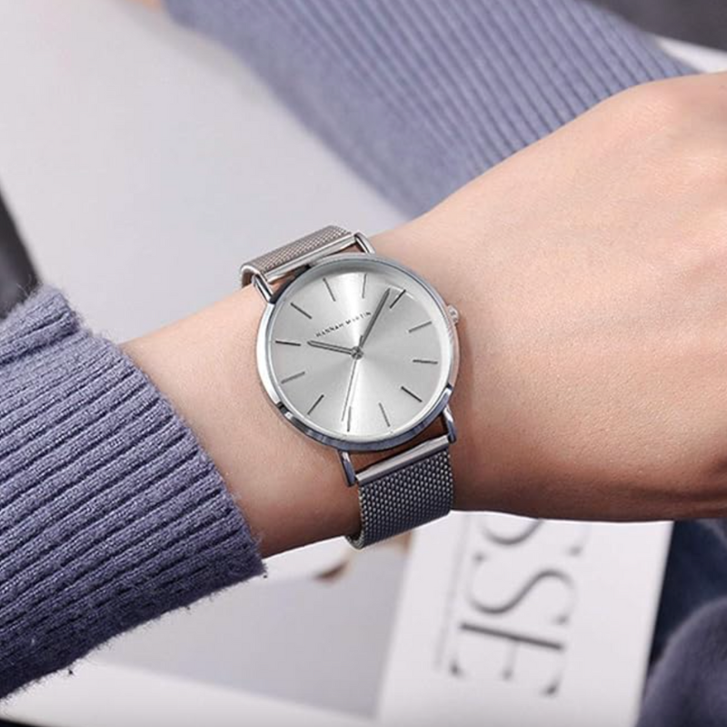 Montre automatique femme fine style japonais | Argentée Grise Tempor'Elle
