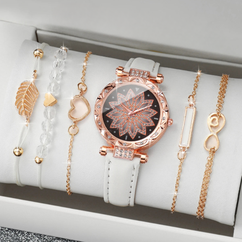 Montre automatique femme originale élégante bracelet cuir | Rosace blanche Blanche Tempor'Elle