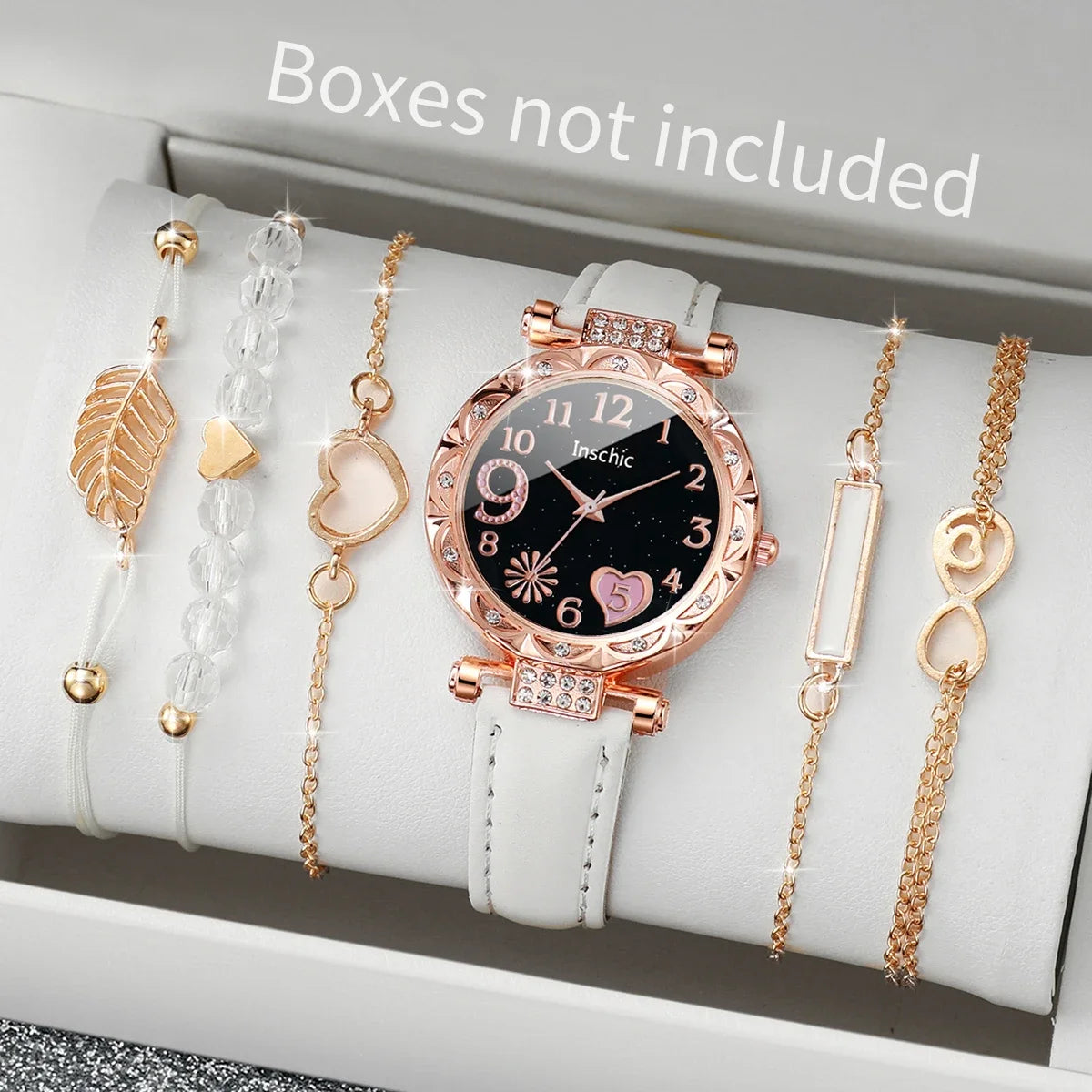 Montre automatique femme originale élégante bracelet cuir | Rosace noire B Black No Box Tempor'Elle