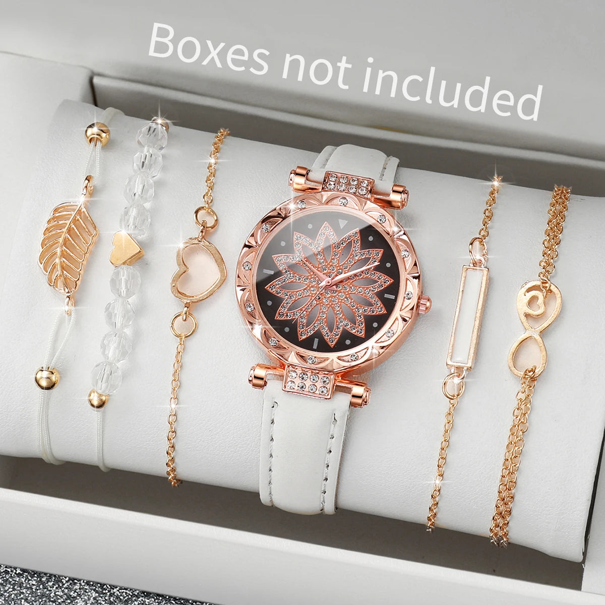 Montre automatique femme originale élégante bracelet cuir | Rosace noire B Black No Box Tempor'Elle