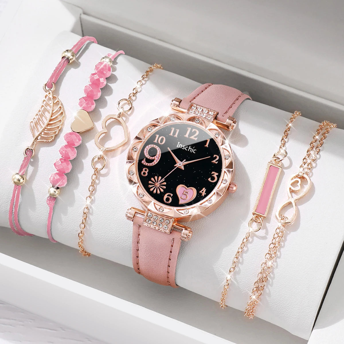Montre automatique femme originale élégante bracelet cuir | Rosace noire B Black No Box Tempor'Elle