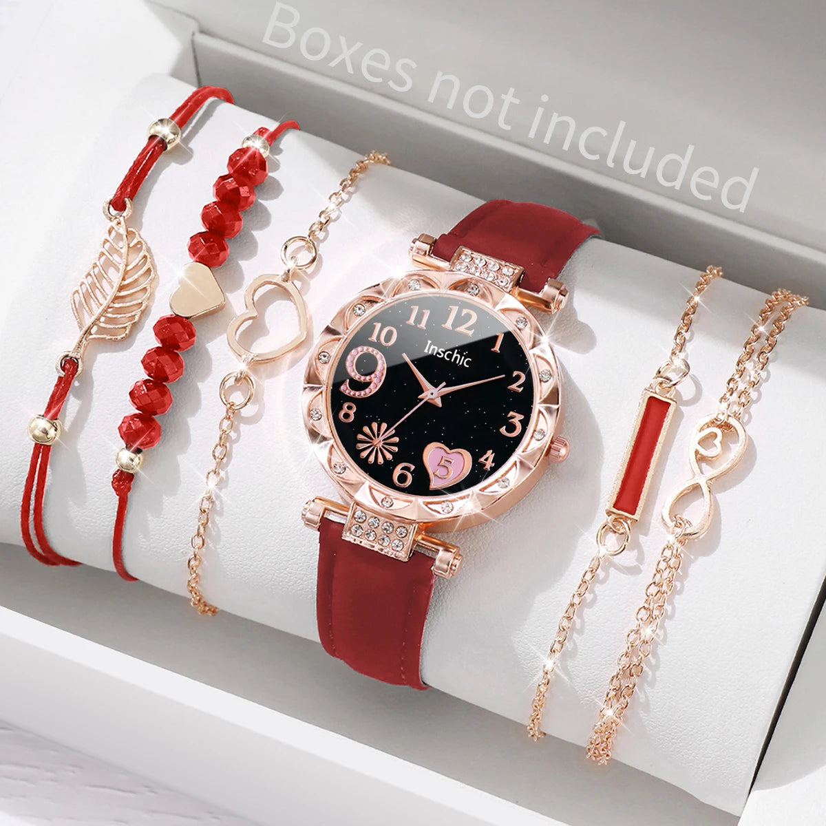 Montre automatique femme originale élégante bracelet cuir | Rose 6PCS Set Without Box Tempor'Elle