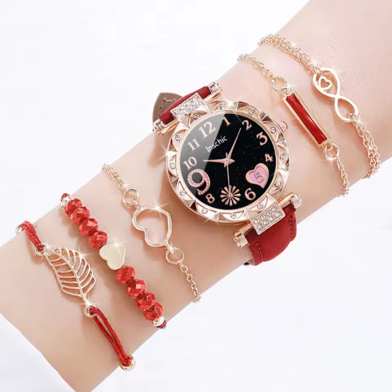 Montre automatique femme originale élégante bracelet cuir | Rouge Rouge Tempor'Elle