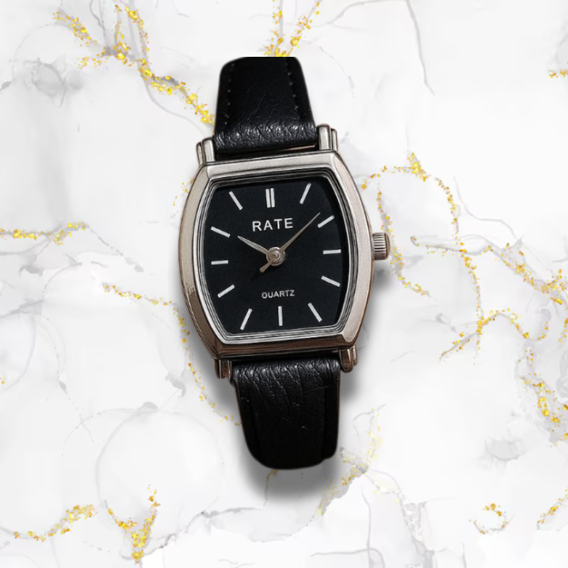 Montre automatique femme vintage carrée bracelet cuir | Noire & argentée Noire Tempor'Elle