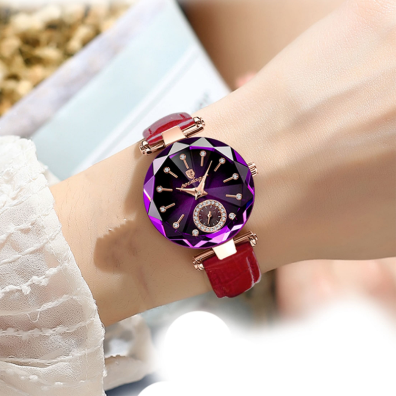 Montre femme bracelet cuir élégante nacrée | Pourpre Pourpre Tempor'Elle