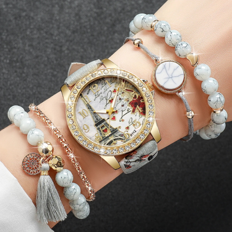 Montre femme bracelet cuir | Paris gris Gris Tempor'Elle