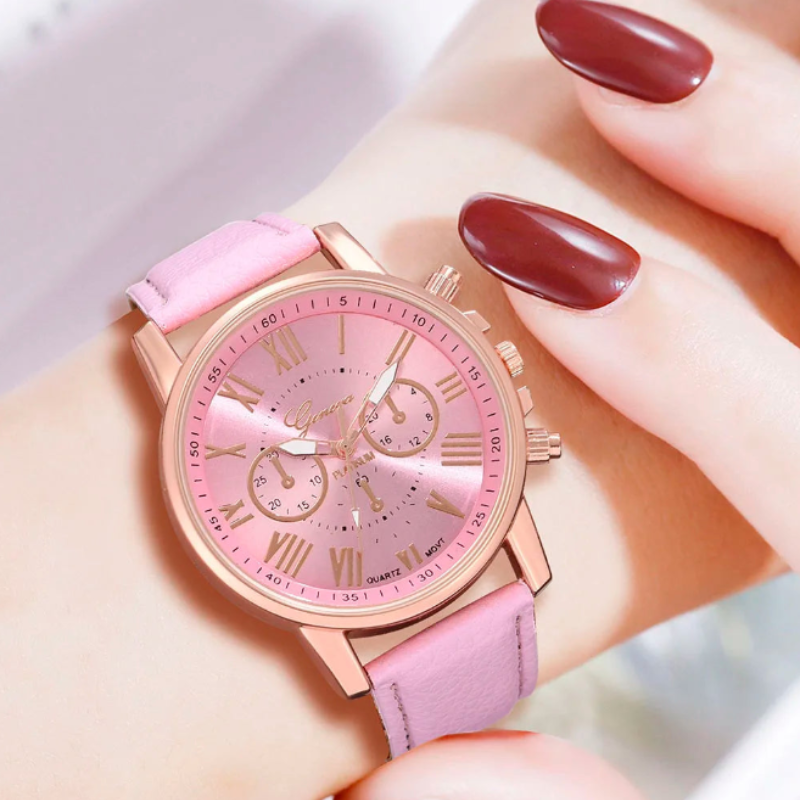 Montre femme bracelet cuir | Rose bonbon Rose Tempor'Elle