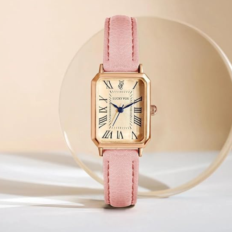 Montre vintage femme rectangulaire fine bracelet cuir | Rose Rose Tempor'Elle
