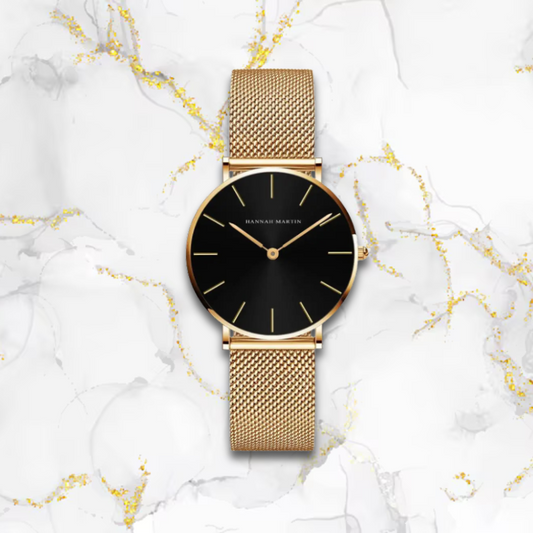 Montre automatique femme fine style japonais | Dorée & cadran noir