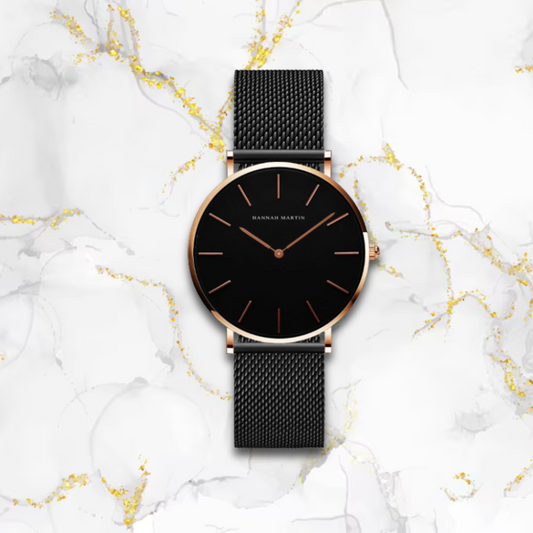 Montre automatique femme fine style japonais | Noire & cadran doré