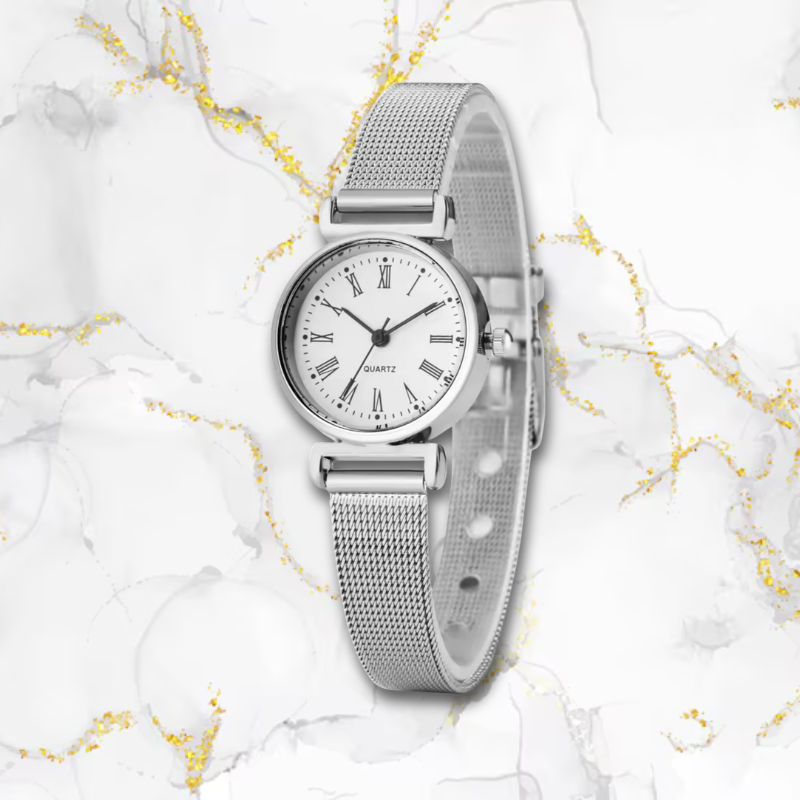 Montre acier femme fine bracelet maille | Argentée romanesque Argentée Tempor'Elle
