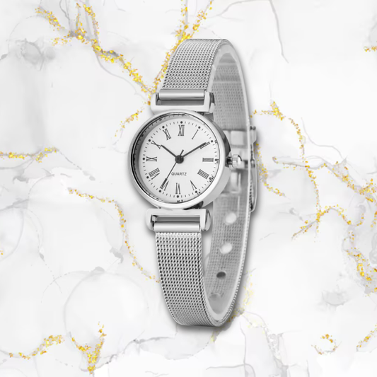 Montre acier femme fine bracelet maille | Argentée romanesque Argentée Tempor'Elle