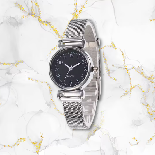 Montre acier femme fine bracelet maille | Noire Noire Tempor'Elle