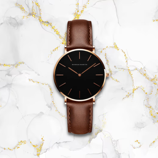 Montre automatique femme bracelet cuir vintage | Marron & cadran noir Marron Tempor'Elle