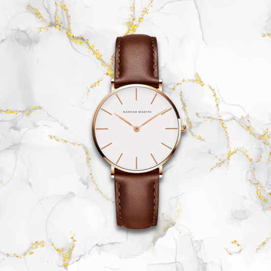 Montre automatique femme bracelet cuir vintage | Marron & cadre doré Marron Tempor'Elle