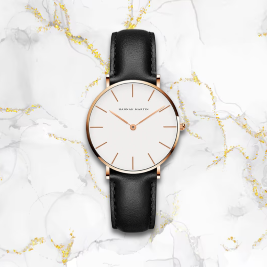 Montre automatique femme bracelet cuir vintage | Noire & cadran doré Noire Tempor'Elle