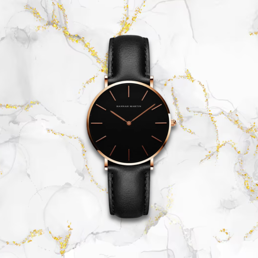 Montre automatique femme bracelet cuir vintage | Noire Noire Tempor'Elle