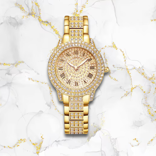Montre automatique femme cadran rond large diamantée | Dorée Dorée Tempor'Elle