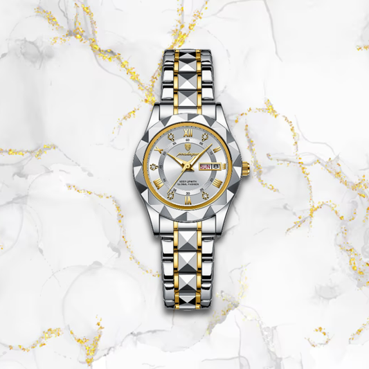 Montre automatique femme élégante polygonale | Argentée & dorée Argentée Tempor'Elle