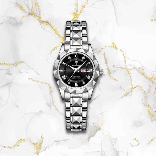 Montre automatique femme élégante polygonale | Argentée & noire Argentée Tempor'Elle