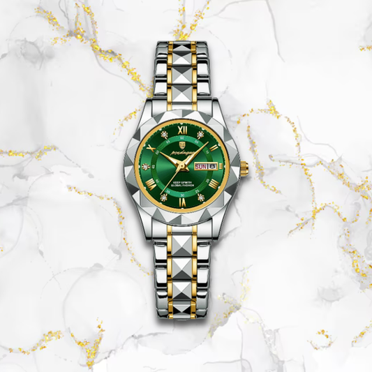 Montre automatique femme élégante polygonale | Or & verte Verte Tempor'Elle