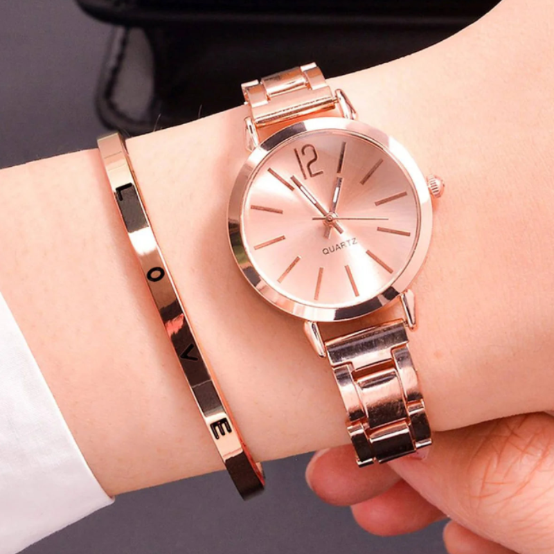 Montre automatique femme fine en acier élégante | Or rose Or rose Tempor'Elle