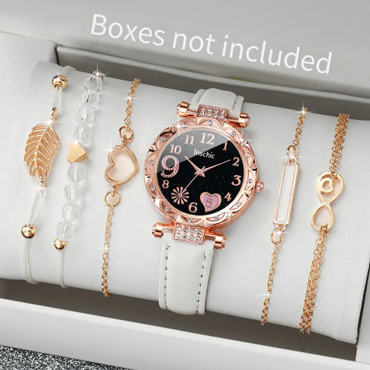Montre automatique femme originale élégante bracelet cuir | Blanche White Set No Box Tempor'Elle