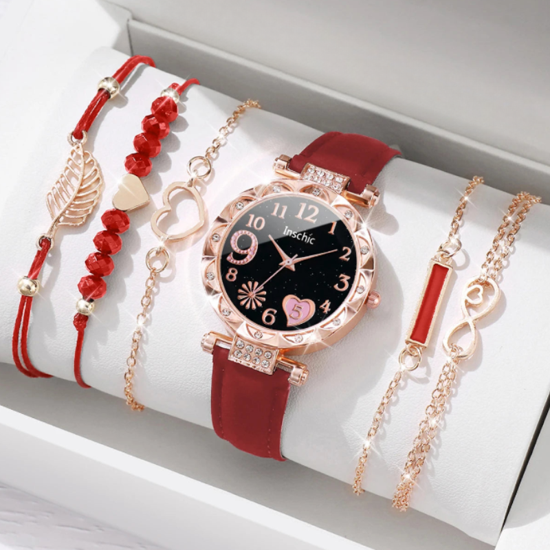 Montre automatique femme originale élégante bracelet cuir | Rouge Rouge Tempor'Elle