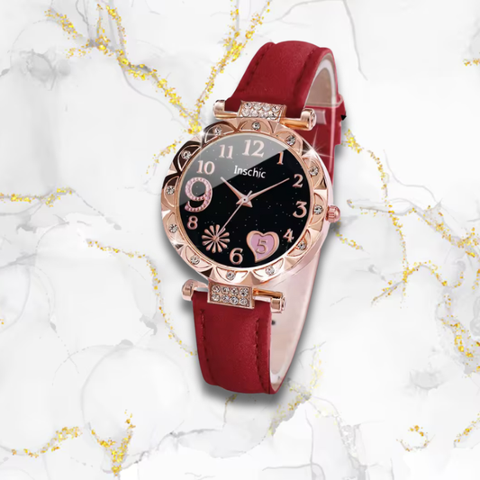 Montre automatique femme originale élégante bracelet cuir | Rouge Rouge Tempor'Elle