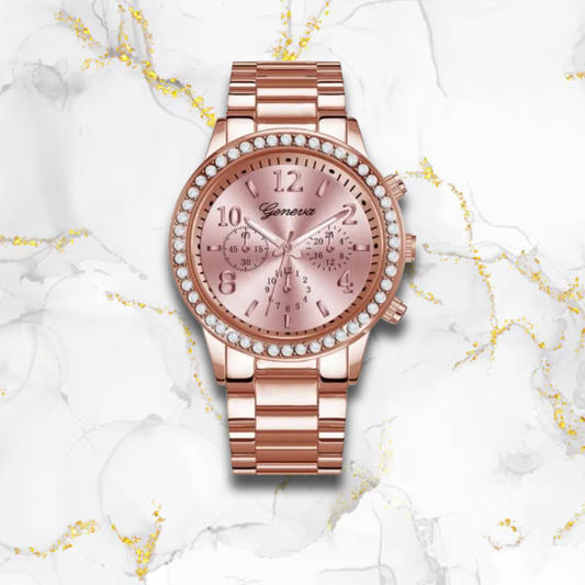 Montre automatique femme ronde cerclée bracelet en acier | Or rose Or rose Tempor'Elle
