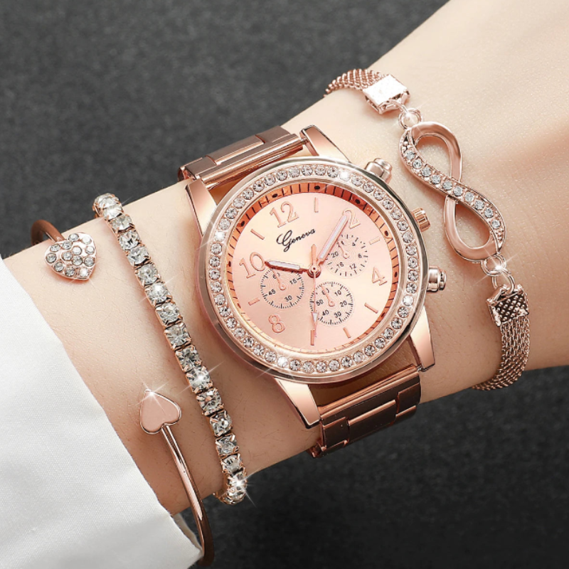 Montre automatique femme ronde cerclée bracelet en acier | Or rose Or rose Tempor'Elle