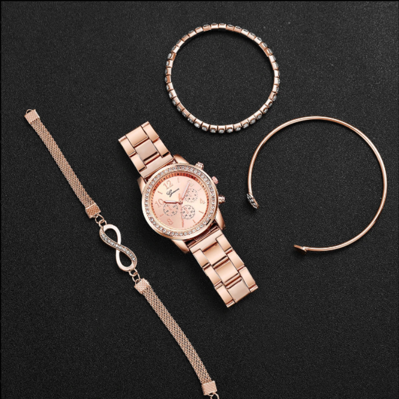 Montre automatique femme ronde cerclée bracelet en acier | Or rose Or rose Tempor'Elle