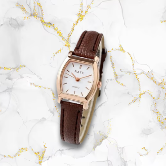 Montre automatique femme vintage ovale bracelet cuir | Marron & blanche Marron Tempor'Elle