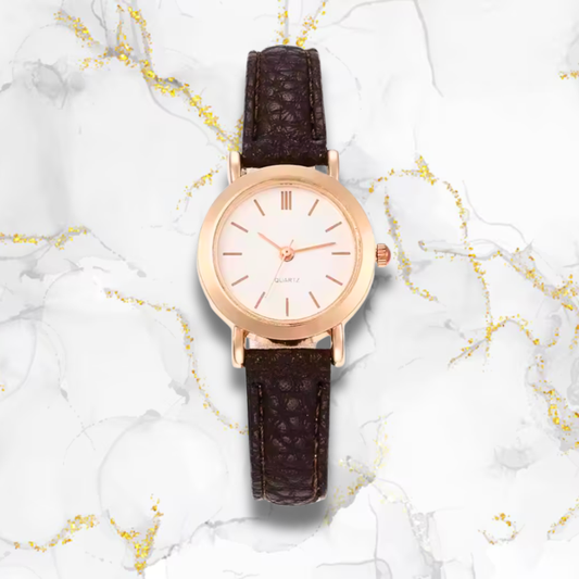 Montre automatique femme vintage ronde bracelet cuir | Marron & blanche romanesque Marron Tempor'Elle