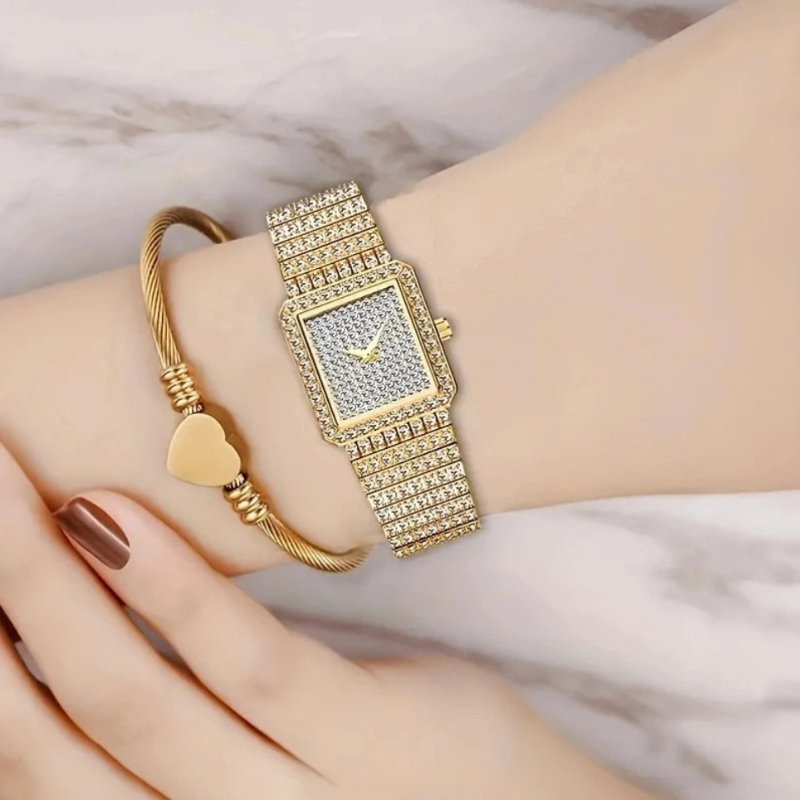 Montre carrée femme or | Bling bling Dorée Tempor'Elle