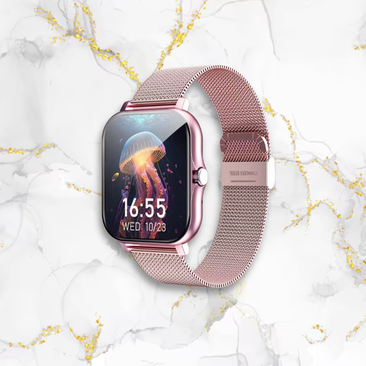 Montre connectée femme élégante carrée | Bracelet maille rose Rose Tempor'Elle