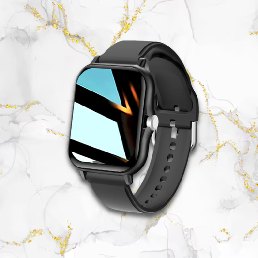 Montre connectée femme élégante carrée | Bracelet silicone noir Noire Tempor'Elle