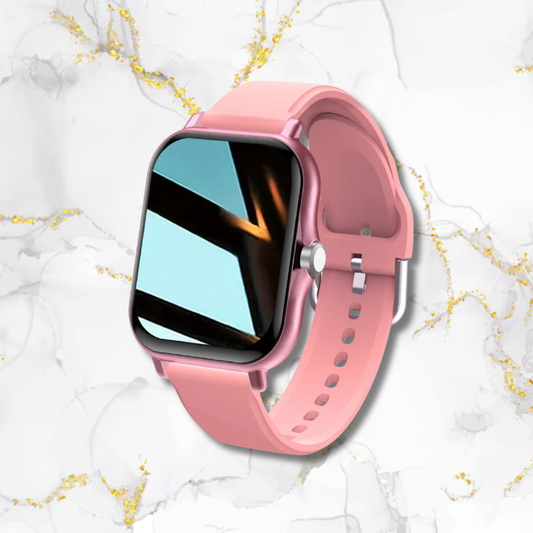 Montre connectée femme élégante carrée | Bracelet silicone rose Rose Tempor'Elle