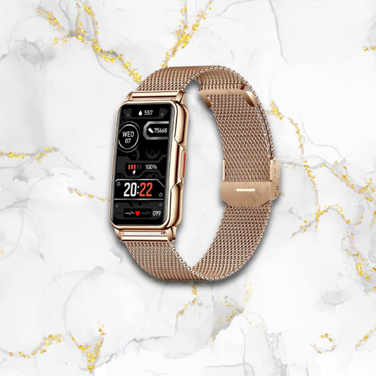 Montre connectée femme élégante longue sportive | Bracelet maillage doré Dorée Tempor'Elle