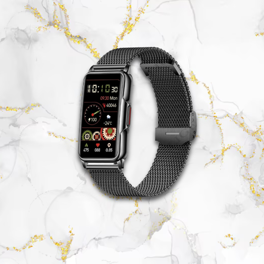 Montre connectée femme élégante longue sportive | Bracelet maillage noir Noire Tempor'Elle