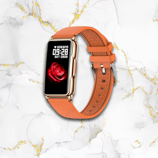Montre connectée femme élégante longue sportive | Bracelet orange & cadran doré Orange Tempor'Elle