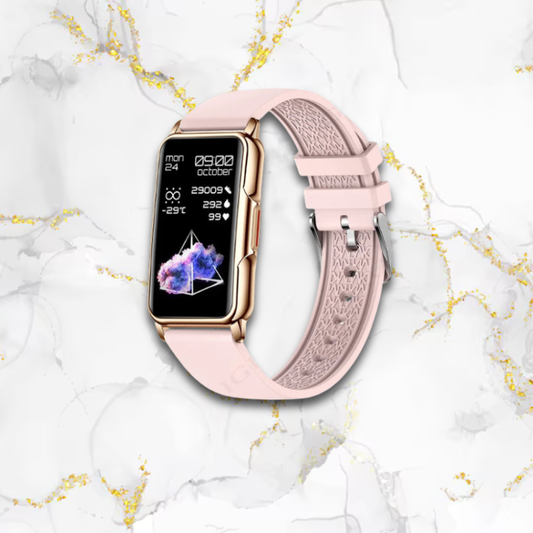 Montre connectée femme élégante longue sportive | Bracelet rose & cadran doré Rose Tempor'Elle