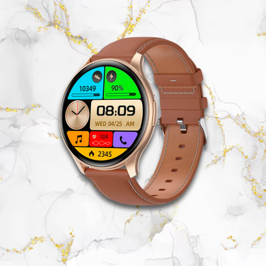 Montre connectée femme élégante ronde digitale | Bracelet cuir marron Marron Tempor'Elle