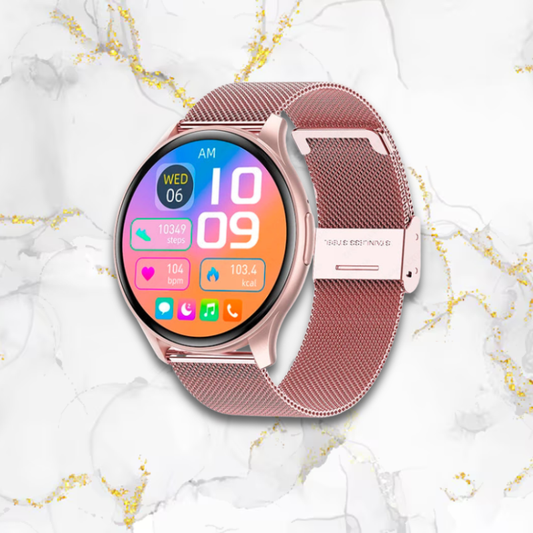 Montre connectée femme élégante ronde digitale | Bracelet maille rose Rose Tempor'Elle
