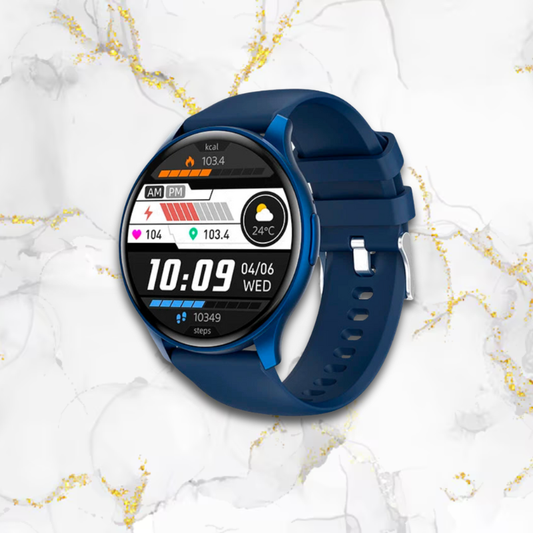 Montre connectée femme élégante ronde digitale | Cadran bleu silicone Bleue Tempor'Elle