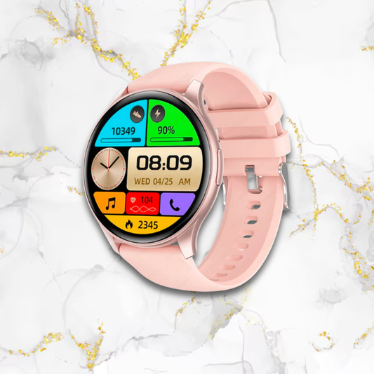 Montre connectée femme élégante ronde digitale | Cadran rose silicone Rose Tempor'Elle