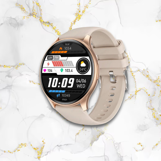 Montre connectée femme élégante ronde digitale | Cadran taupe silicone Dorée Tempor'Elle