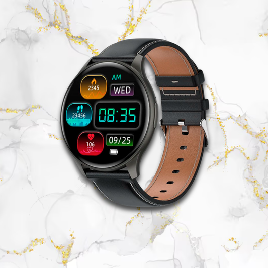 Montre connectée femme élégante ronde digitale | Cuir noir Noire Tempor'Elle